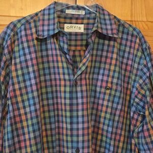 ORVIS Men's Shirt Long Sleeve 100% Cotton Plaid India Button Front